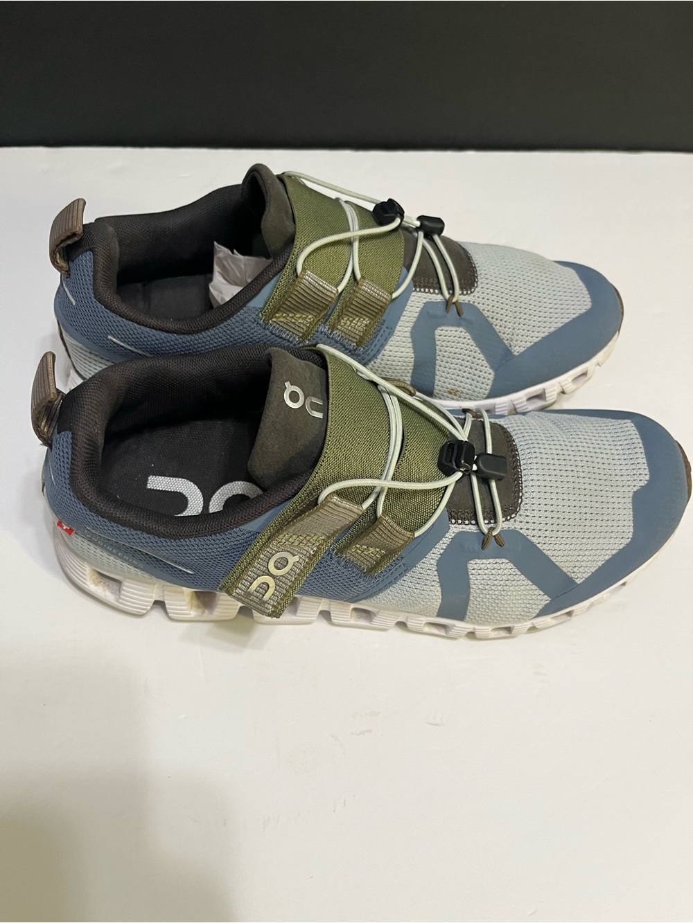 On Women's Cloudventure Athletic Shoes in Olive Green and Slate Blue